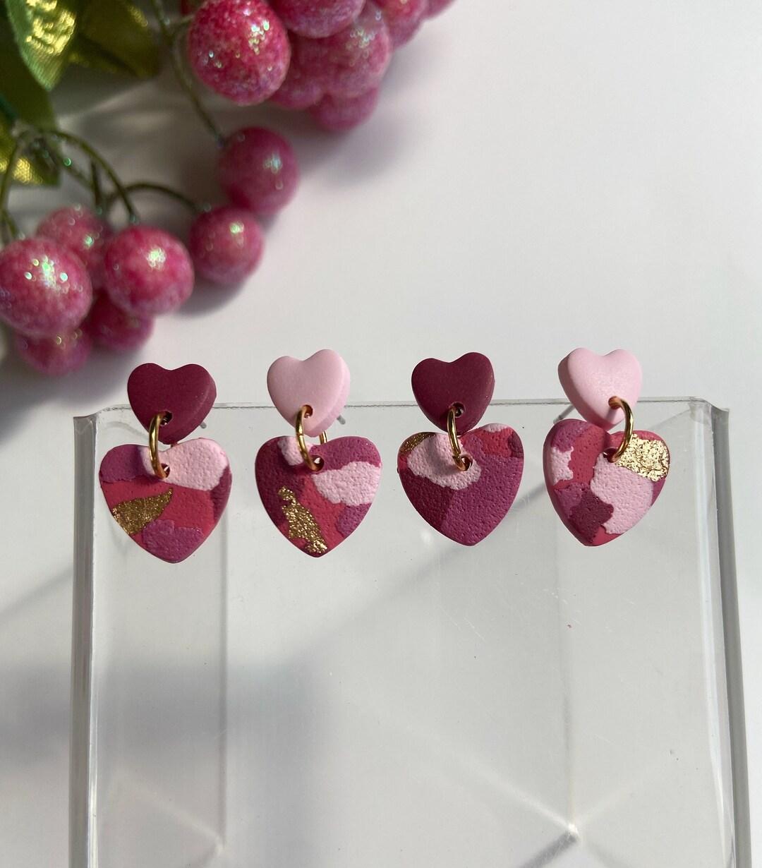 VALENTINE'S DAY EARRINGS Pink Earrings Clay Earrings Women's Dangle