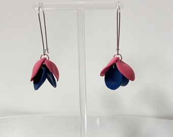 PETAL CLAY EARRINGS | dangle earrings | navy and pink earrings | women's earrings | flower petals | handmade | hypoallergenic | lightweight