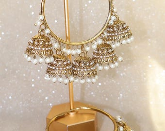 Dangling Jhumkas Gold Hoop Earrings Style #2 Polki (3 jhumkas) / Bridesmaids Earrings / Indian Wedding / Wedding / Jhumkas / Bali
