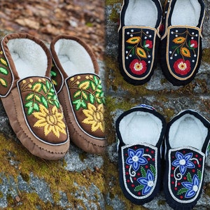 Moccasins Handmade beaded moccasins with Intricate bead-work Genuine Leather image 1