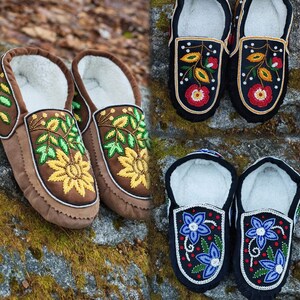 Moccasins Handmade beaded moccasins with Intricate bead-work | Genuine Leather