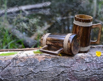 Viking Beer Mug Wooden - 100% Handcrafted Beer Wooden Tankard | Free Personalization Engraving