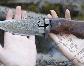 Damascus Knife - Premium Quality Hunting and Camping Tool with Walnut Wood Handle and Leather Sheath| Anniversary gifts | Gift for him