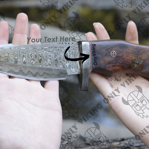 Damascus Knife - Premium Quality Hunting and Camping Tool with Walnut Wood Handle and Leather Sheath| Anniversary gifts | Gift for him