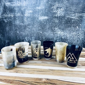 Drinking Horn Mead Shot Glass Cups 100% Authentic Ox Horn |  Viking  | Gift for Him Her Wedding Birthday HouseWarming | Free Personalization