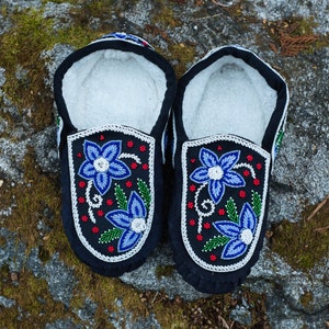 Moccasins Handmade beaded moccasins with Intricate bead-work Genuine Leather Blue