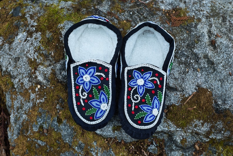 Moccasins Handmade beaded moccasins with Intricate bead-work Genuine Leather Blue