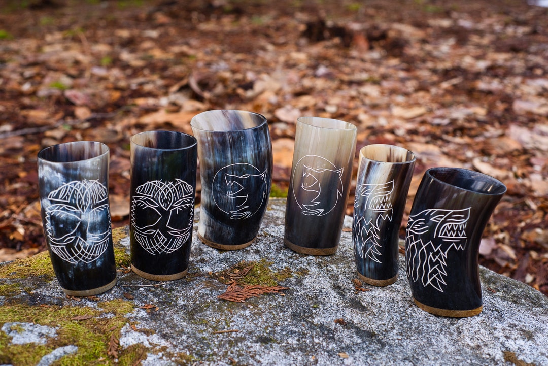 Drinking Horn Mead Cups Hand Carved Free Personalization Engraving Etsy
