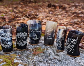 Drinking Horn Mead Cups Hand Carved | Free Personalization Engraving