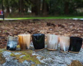 Drinking Horn Mead Shot Glass Cups 100% Authentic Ox Horn |  Viking  | Gift for Him Her Wedding Gift Party Cups | Free Personalization