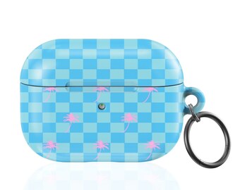 AirPod Case - Blue Retro Checker Summer Vibes Barbicore Air Pod Cover with Carbineer for AirPod 1st/2nd Gen AirPod Pro AirPod Pro 2 AirPod 3