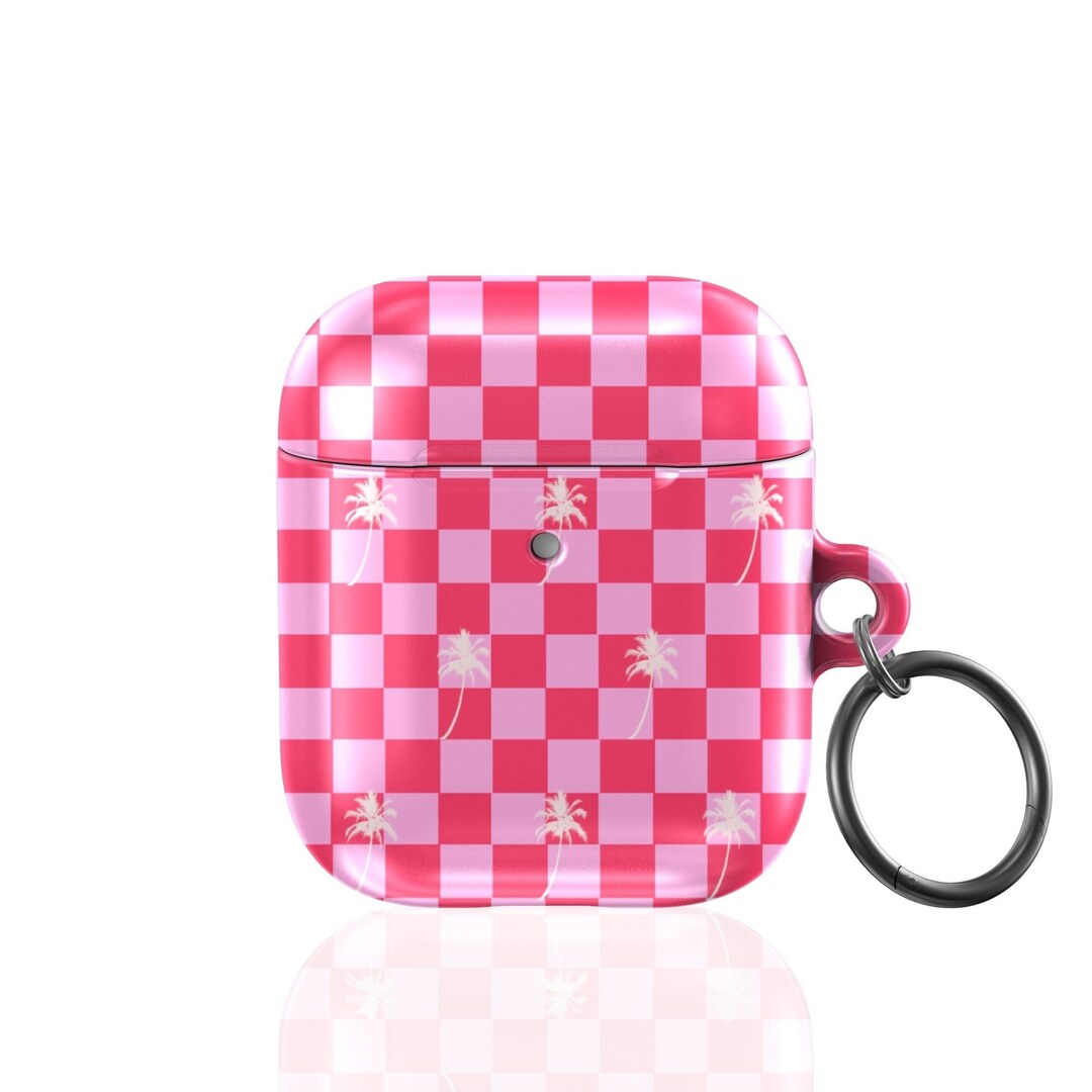 Pink Retro Checker Palm Tree Summertime Barbicore Air Pod Case Cover ...