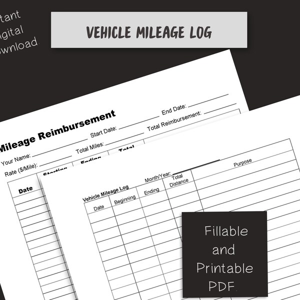 Vehicle Mileage Log and Reimbursement Log: Small Businesses; Charitable/Volunteer Miles; Record Mileage for Medical Purposes, Personal Use