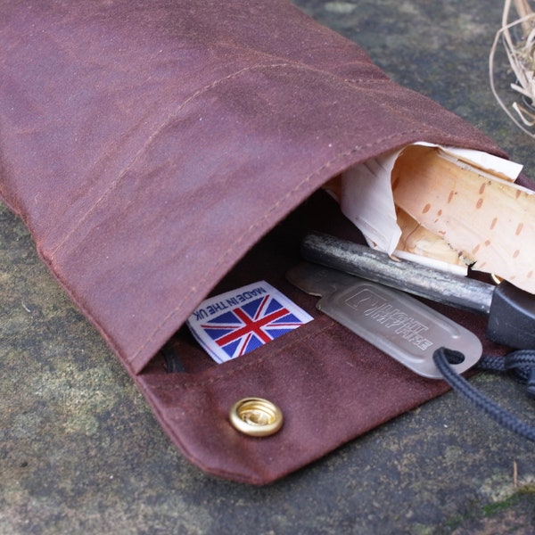 Waxed cotton tinder pouch - SMALL (chestnut brown)