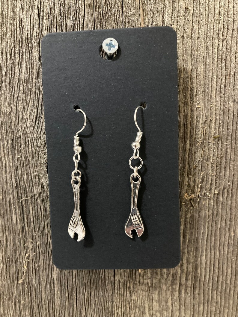 Hammer Earrings Tool Dangle Drop Earrings Construction crafty Silver