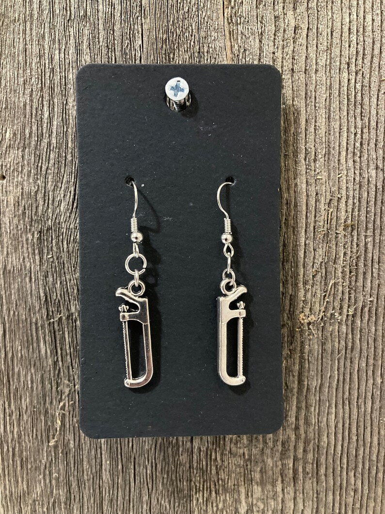 Hammer Earrings Tool Dangle Drop Earrings Construction crafty Silver