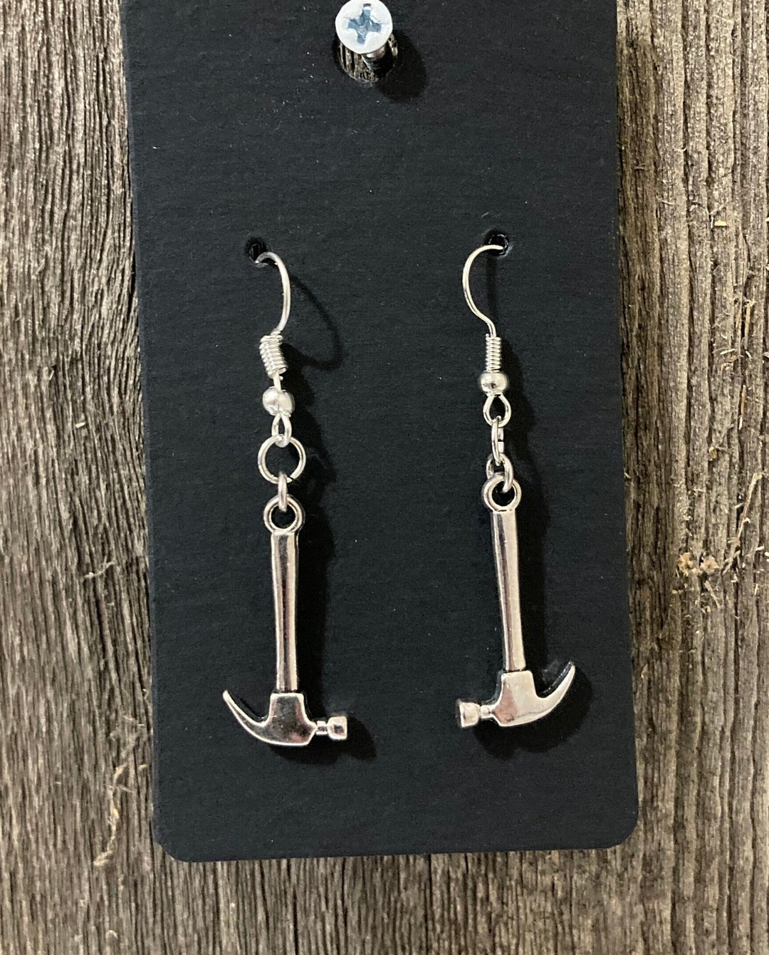 Hammer Earrings Tool Dangle Drop Earrings Construction crafty Silver
