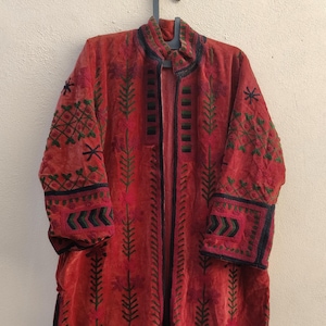 Handmade Suzani Velvet Jacket, Embroidered Cotton Long Coat, Gift For Her