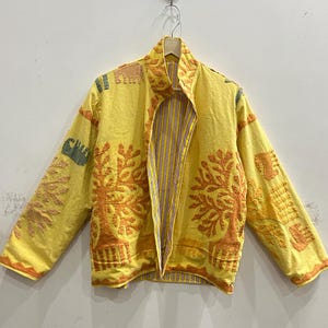 Embroidered Cotton Duck Jacket, Boho Floral Chain-Stitch Women Coat