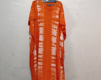 Cotton Fabric Tie Dye Biege Kaftan, Cotton Kaftan Dress, Birthday Gift, Valentines Day Gift, Bikini Cover Up Caftan, Handmade Summer Kaftan