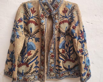 Handmade Suzani Embroidered Jacket: Floral TNT Fabric Coat