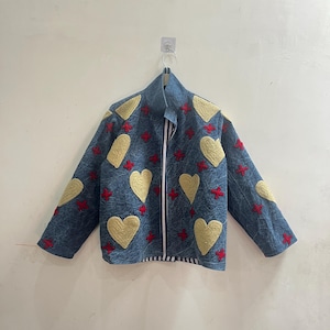Denim Boho Muster zurück Jacke -Floral Print Jacke, Vintage Style Coat, Geschenk für sie