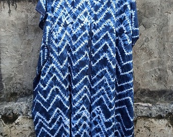Hippie beach cover up tie dye kaftan party dress drawstring blue wedding dress Vacation dress summer plus size clothing personalized gift