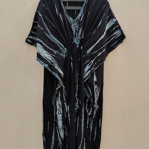 Cotton Tie Dye Kaftan Dress – Handmade Boho Maxi Kaftan, Loungewear, Beach Cover Up, Festival Outfit, One Size Fits Most
