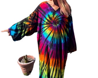 Rainbow  Tie dye Kaftan Dress AAA Quality Fabric, Multi Color Tie dye Dress Kaftan, Woman Night Wear Dress, Woman Beach Wear Kaftan Dress,