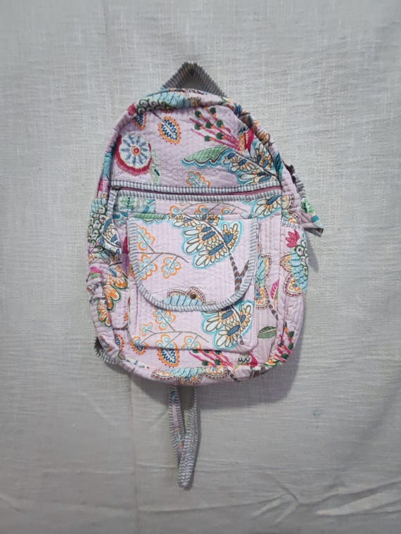 Pink Floral Patchwork Backpack: Handmade Cotton Quilted  display picture 1