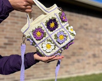 Handmade Crochet Flowers Shoulder Bag, Crochet Flowers Handbags