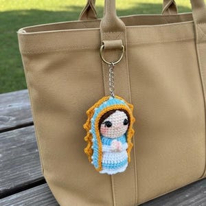 Crocheted Our Lady of Guadalupe Rosary Hanging Blue Virgin Mary Key