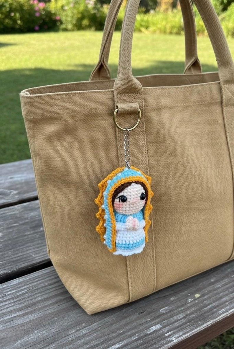 Crocheted Our Lady of Guadalupe Rosary Hanging Blue Virgin Mary Key