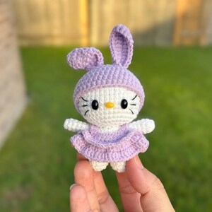Crocheted Hello Kitty Plushie: Handmade Amigurumi Gift Bunny Hello Kitty