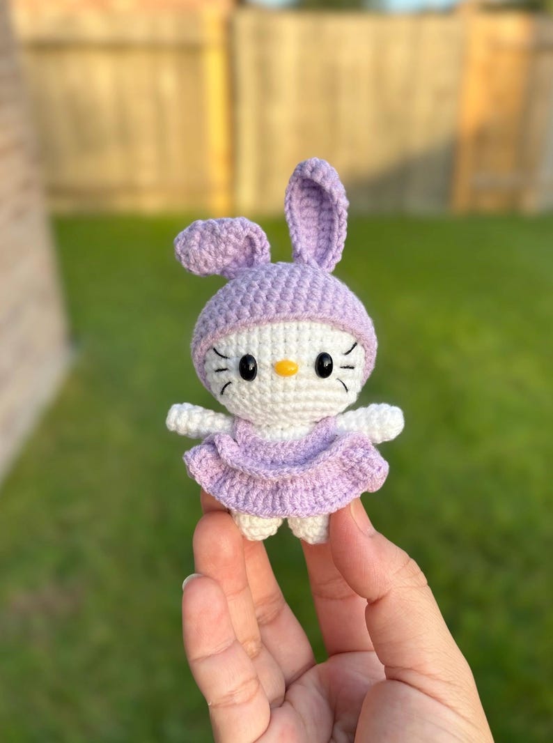 Crocheted Hello Kitty Plushie: Handmade Amigurumi Gift Bunny Hello Kitty