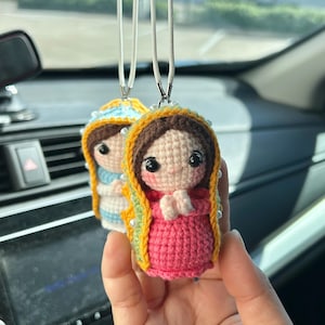 Crocheted Our Lady of Guadalupe Rosary Hanging pink Mary hanging