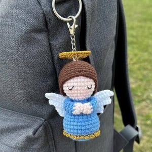 Crocheted Our Lady of Guadalupe Rosary Hanging Blue Angel Keychain