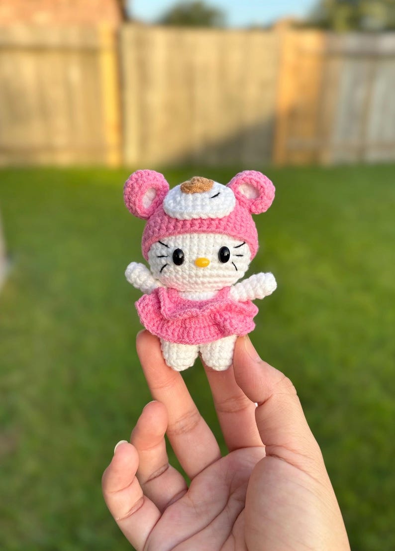 Crocheted Hello Kitty Plushie: Handmade Amigurumi Gift Bear Hello Kitty