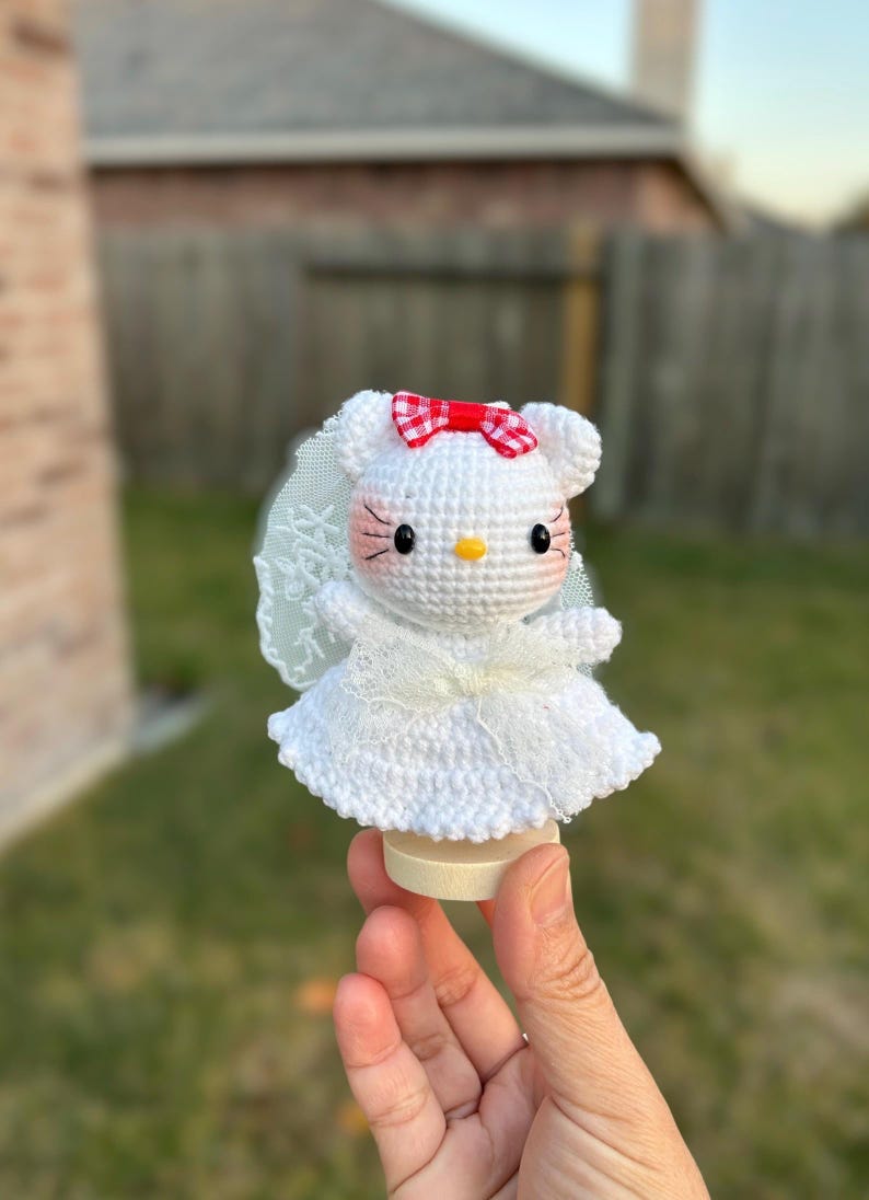Crocheted Hello Kitty Plushie: Handmade Amigurumi Gift Bride HK