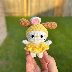 Crocheted Hello Kitty Plushie: Handmade Amigurumi Gift Pompom Hello kitty
