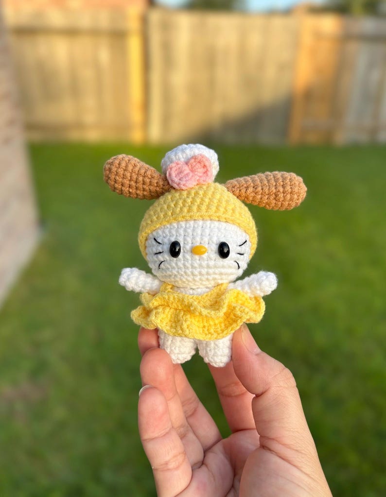 Crocheted Hello Kitty Plushie: Handmade Amigurumi Gift Pompom Hello kitty