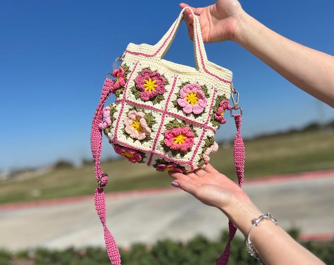 Handmade Crochet Flowers Shoulder Bag, Crochet Flowers Handbags, Valentine Gift, Birthday Gift