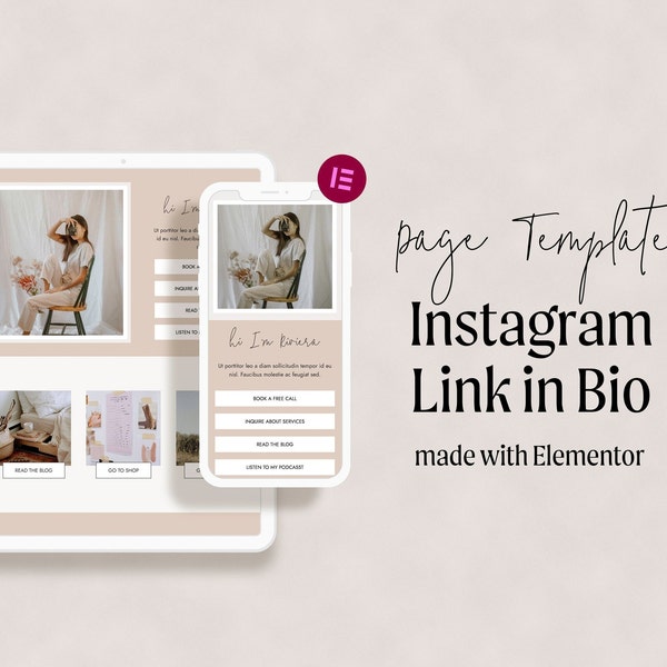 Vrouwelijke Instagram-link in biosjabloon | WordPress sjabloon | Elementor Landing page sjabloon | IG link in bio voor coaches &bloggers