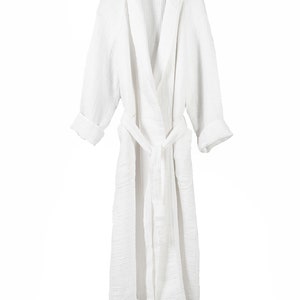 High quality unisex 100% linen bathrobe White