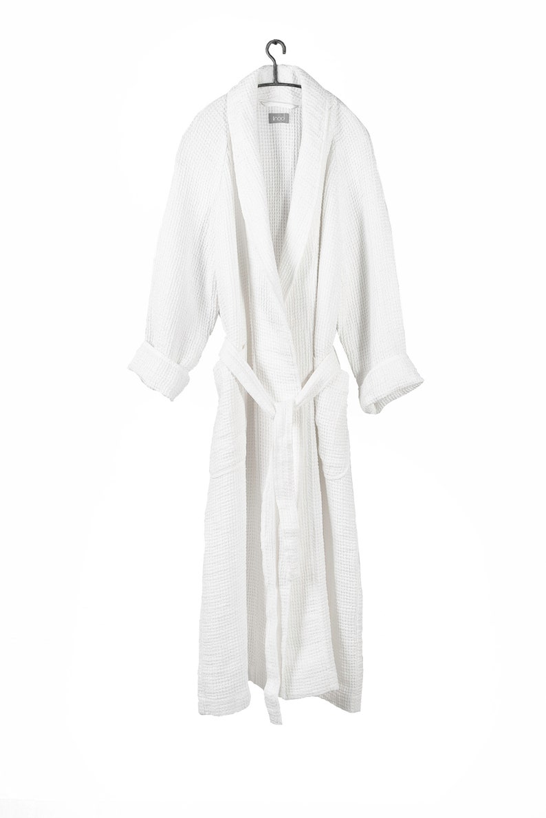 High quality unisex 100% linen bathrobe White