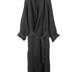 High quality unisex 100% linen bathrobe Black