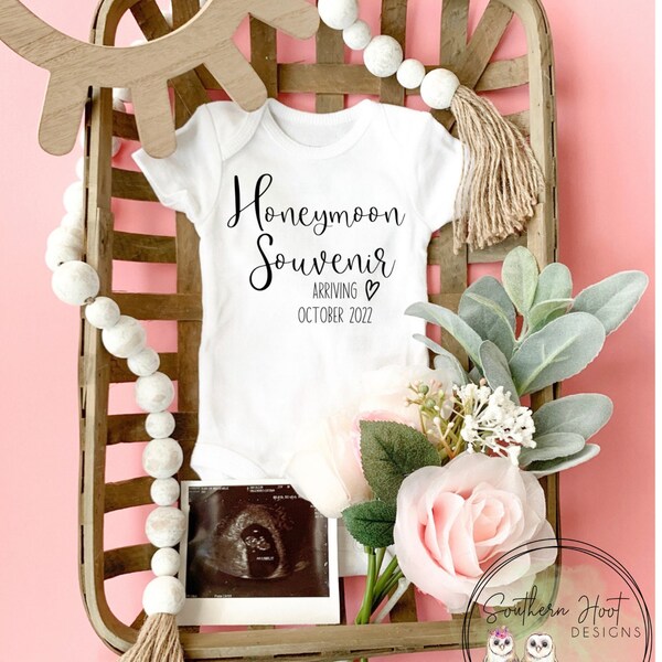 Honeymoon Souvenir Onesie®, Due Date Onesie®, Pregnancy Announcement, Bodysuit