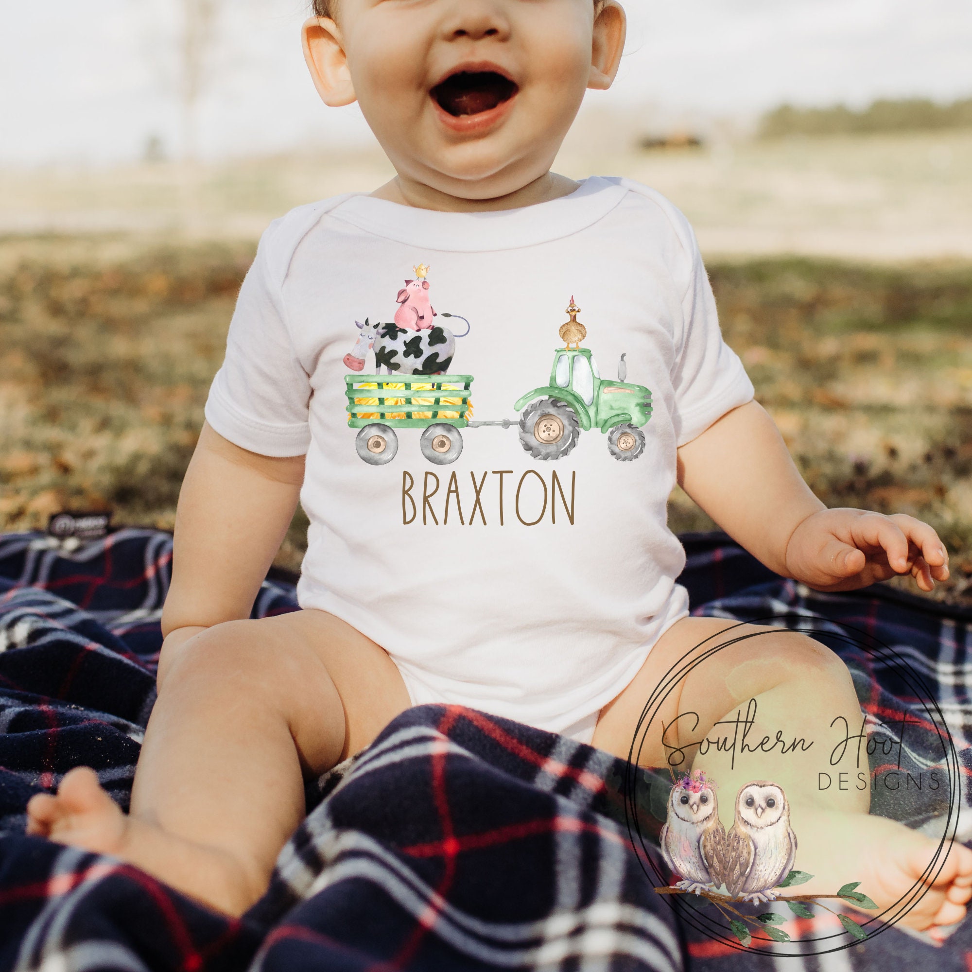 Personalized Boy Farm Animal Onesie® Tractor Onesie® Boy Etsy