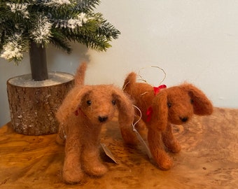 Felted Floppy Eared Dogs, hand made Christmas tree decorations