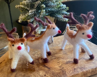 Felted Reindeer , felted hand made Christmas tree decorations